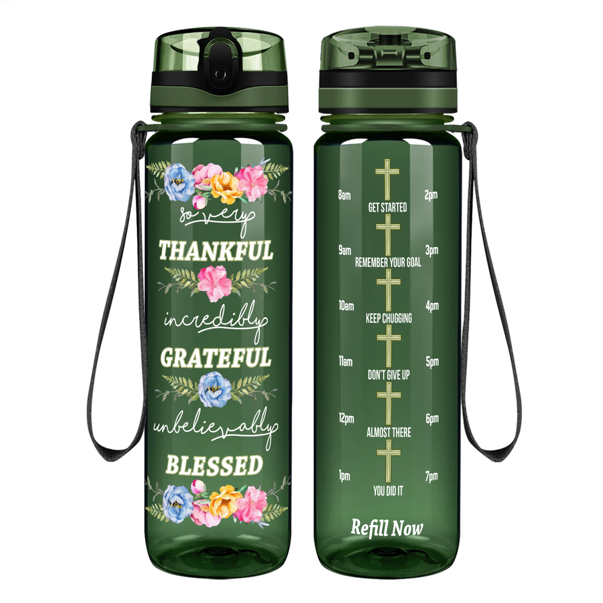 Thankful Grateful Blessed Motivational Tracking Water Bottle