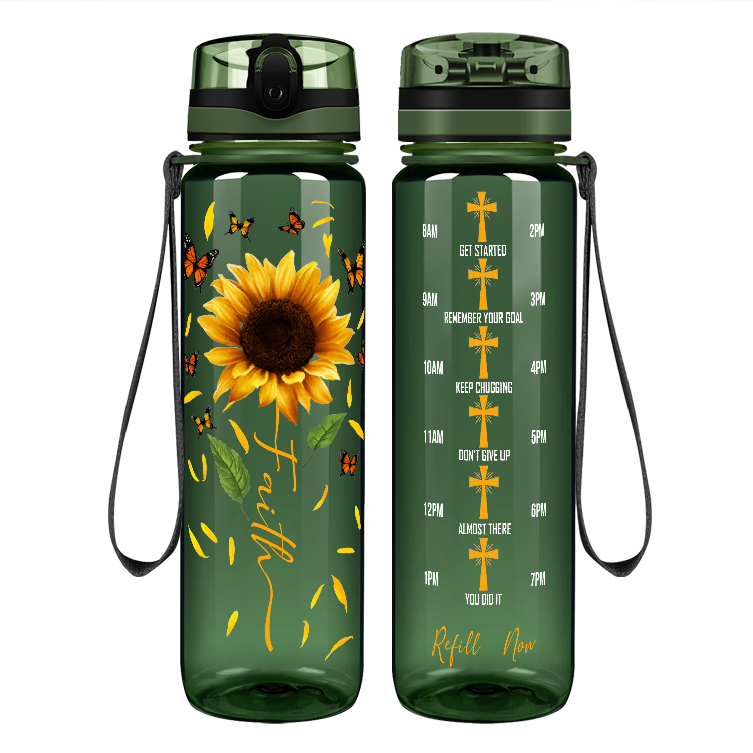Faith Sunflowers Butterflies Motivational Tracking Water Bottle