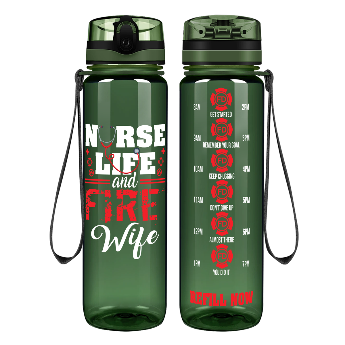 Nurse Life And Fire Wife Motivational Tracking Water Bottle