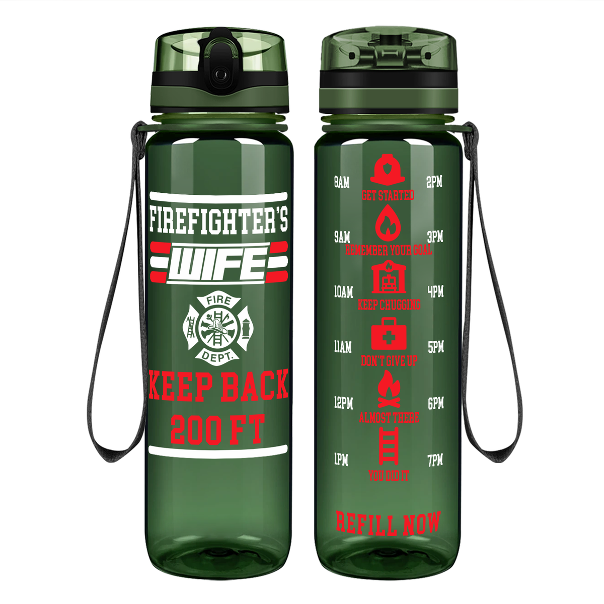 Firefighter's Wife Keep Back 200 FT on 32 oz Motivational Tracking Water Bottle