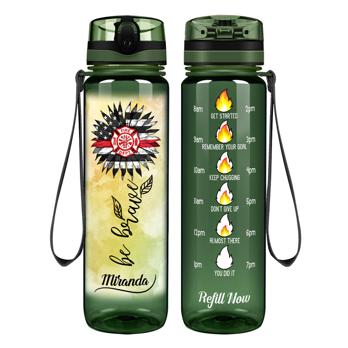 Personalized Firefigher Be Brave Motivational Tracking Water Bottle