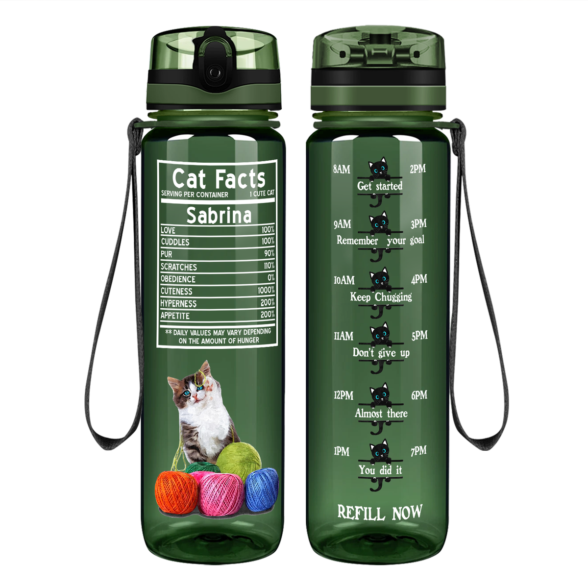 Personalized Cat Facts Motivational Tracking Water Bottle