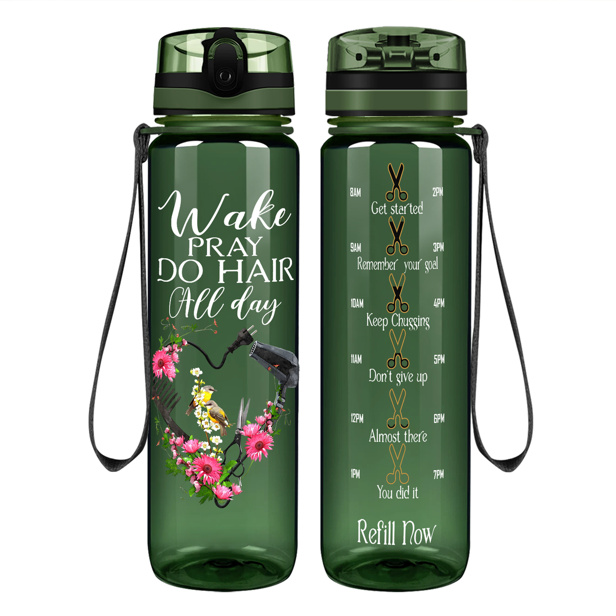 Wake Pray Do Hair All Day Motivational Tracking Water Bottle