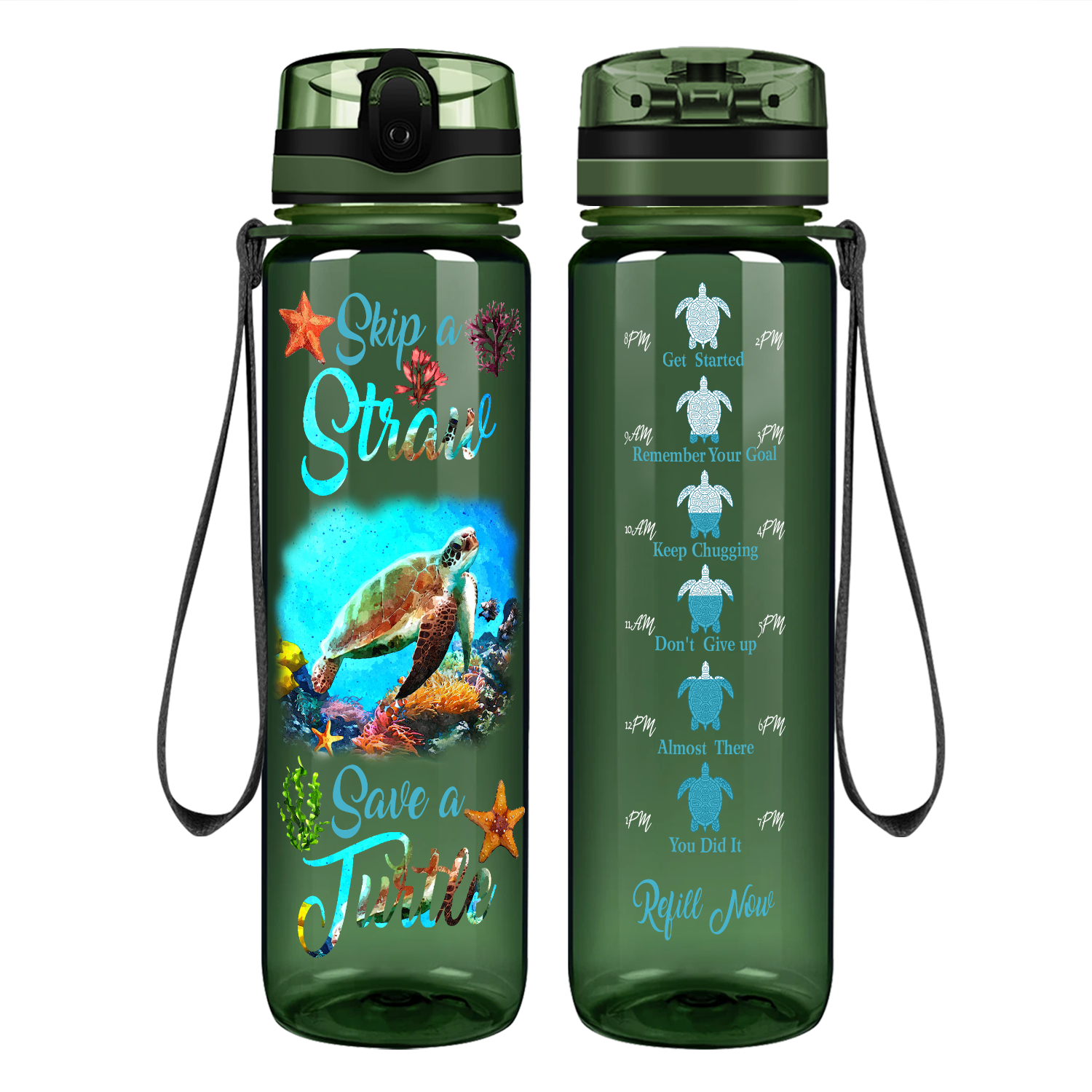 Skip A Straw Save A Turtle Motivational Tracking Water Bottle