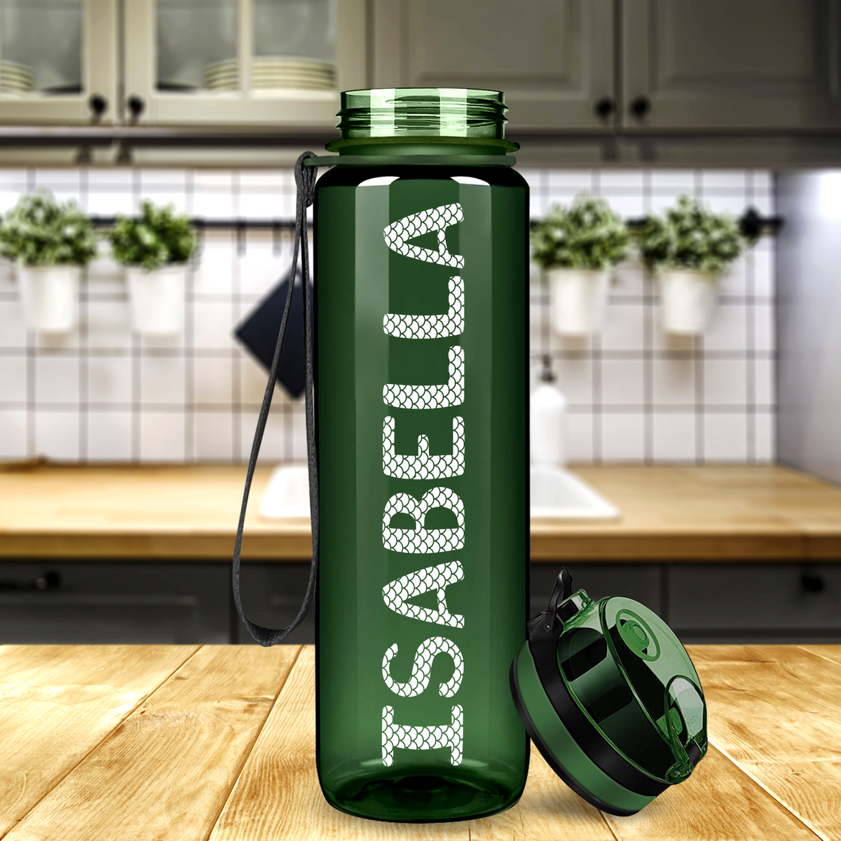 Kids Personalized on Army Green 32 oz Motivational Tracking Water Bottle