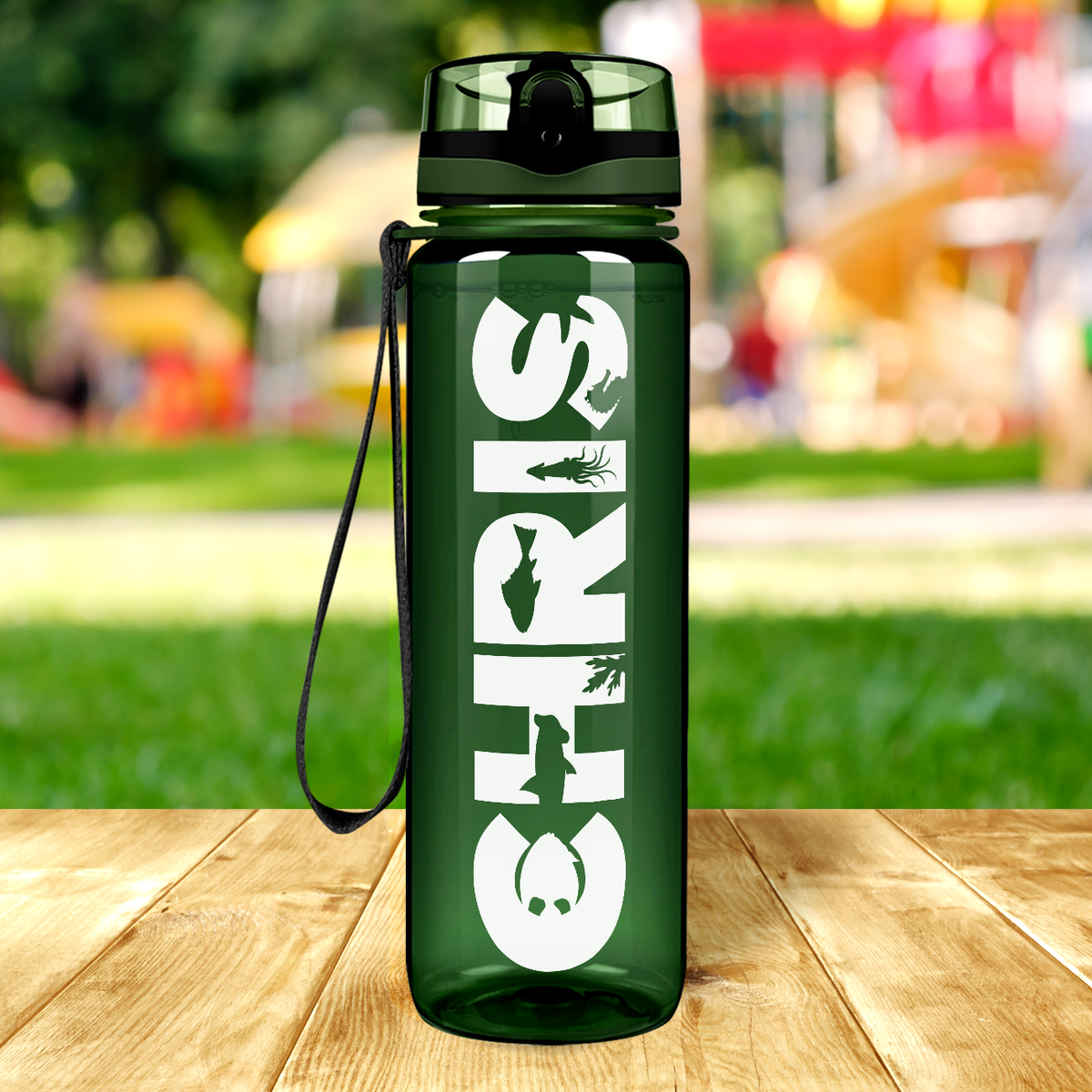 Kids Personalized on Army Green 32 oz Motivational Tracking Water Bottle