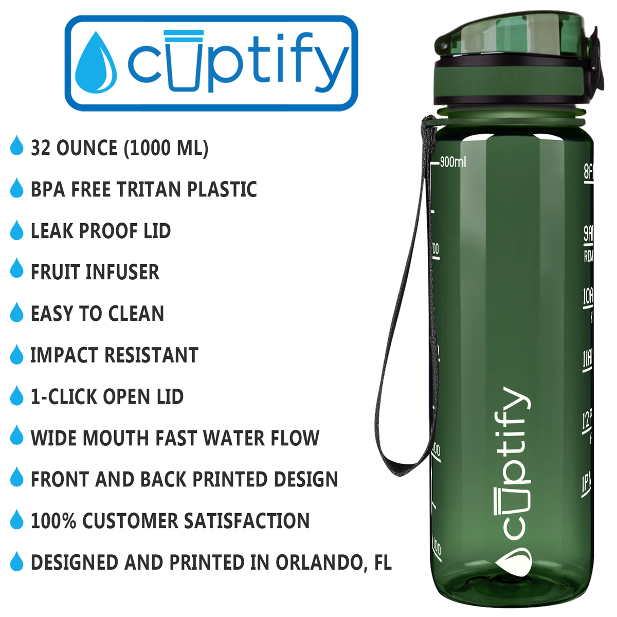 Cuptify Army Gloss 32 oz Motivational Water Bottle