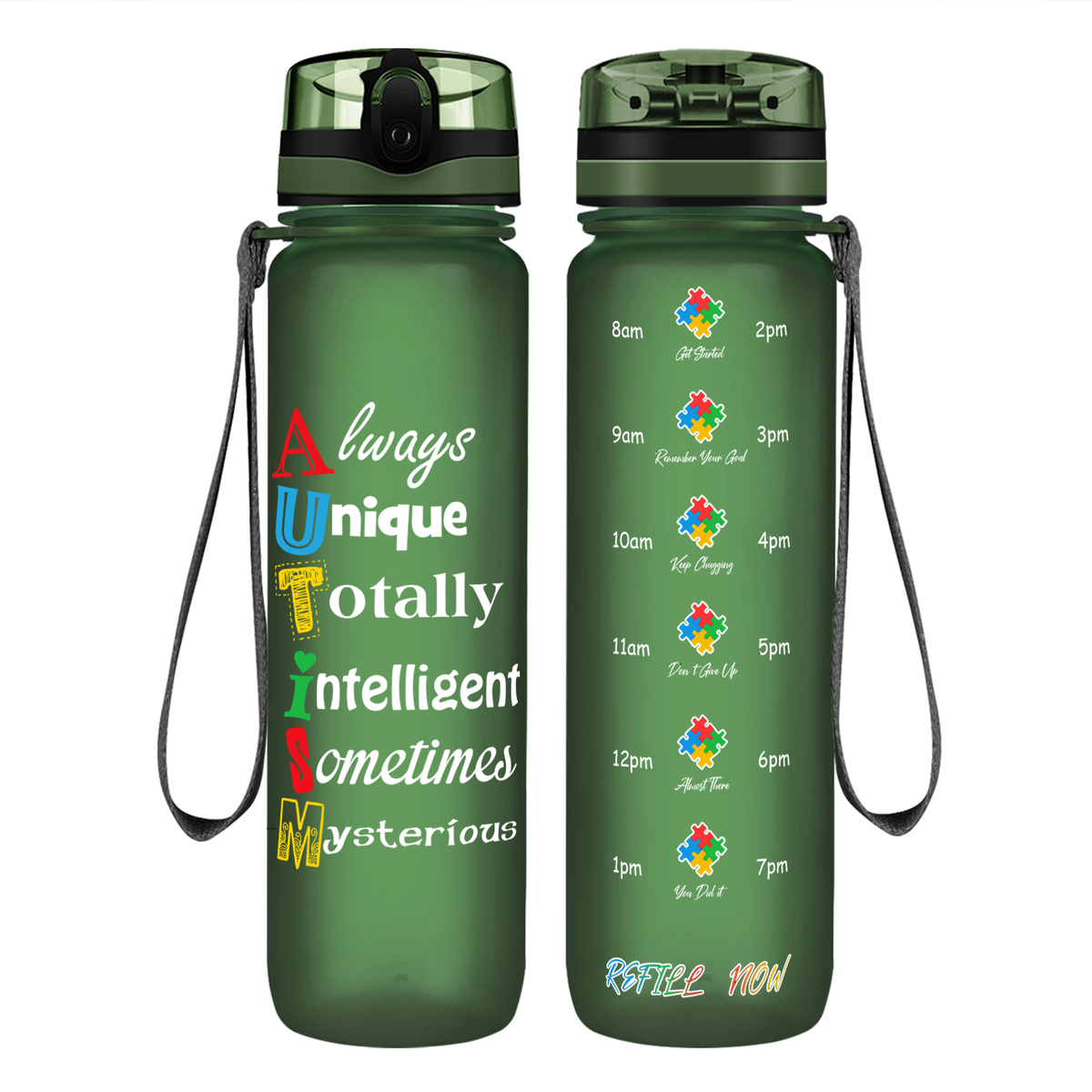 Autism Support Awareness on 32 oz Motivational Tracking Water Bottle