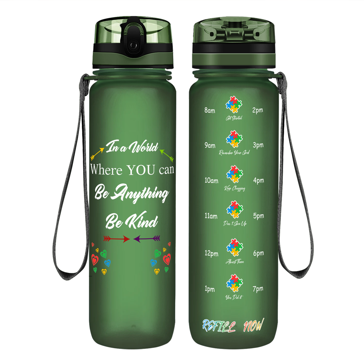 In a World Where You Can Be Anything Be Kind on 32 oz Motivational Tracking Water Bottle