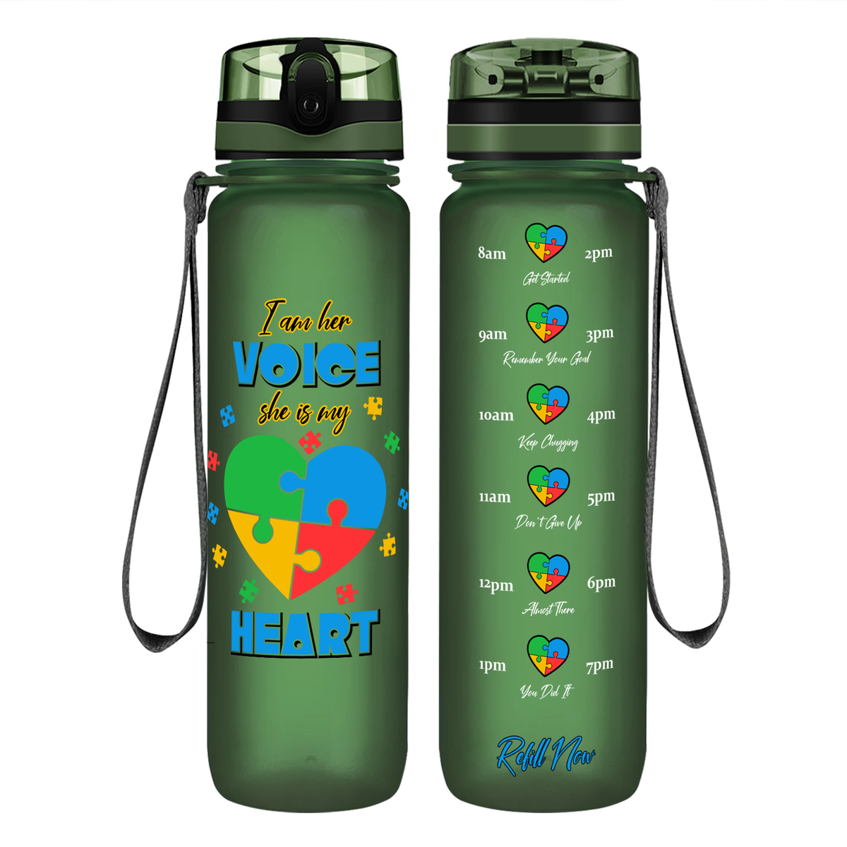 She is My Heart Autism Puzzle on 32 oz Motivational Tracking Water Bottle
