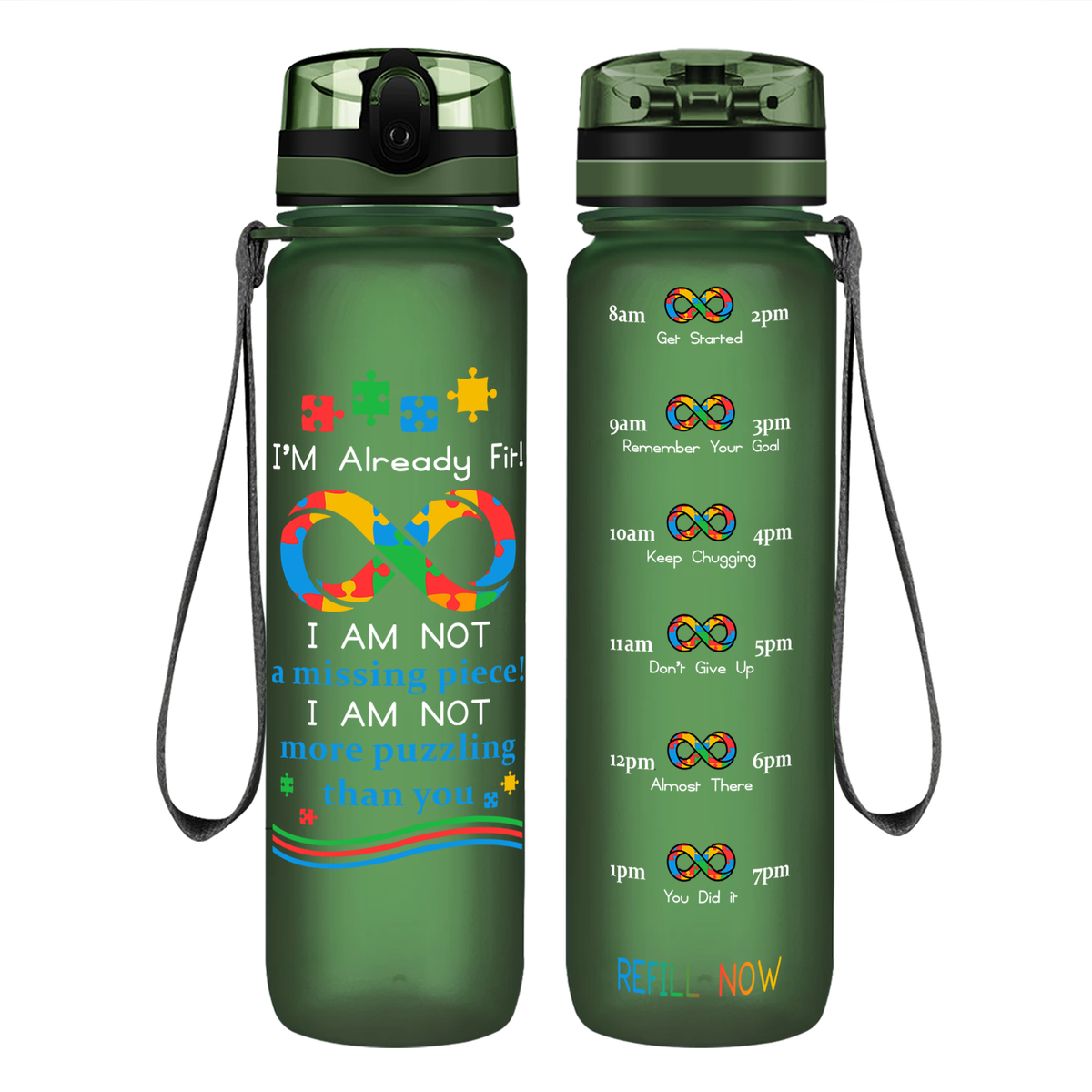 Already Fit Autism Infinity Puzzle on 32 oz Motivational Tracking Water Bottle