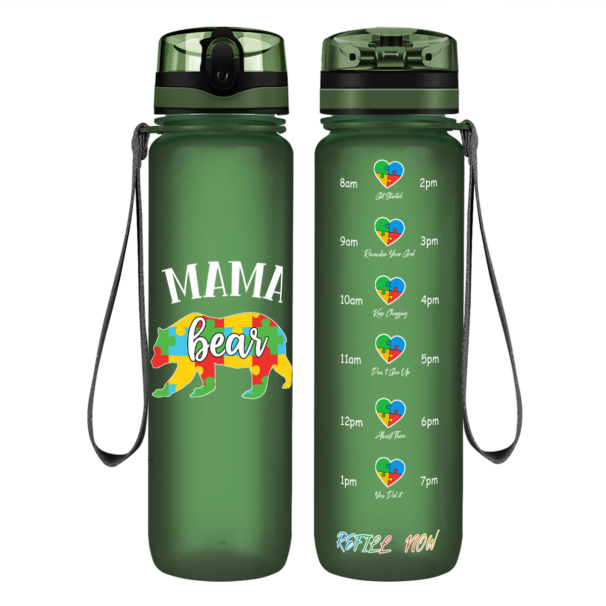 Autism Mama Bear on 32 oz Motivational Tracking Water Bottle