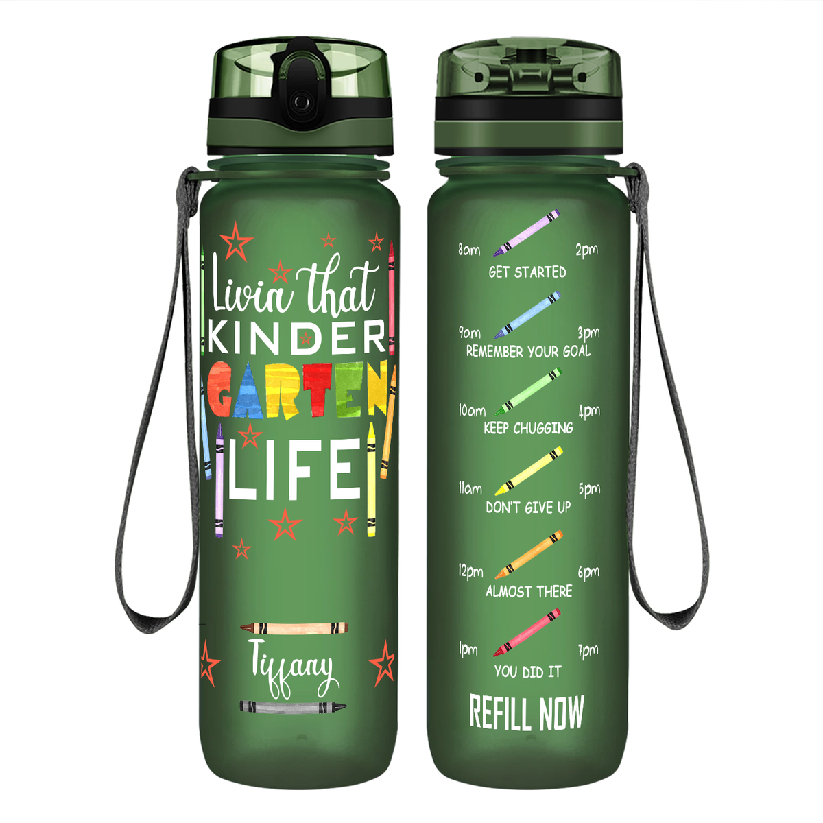 Personalized Livin' That Kindergarten Life on 32 oz Motivational Tracking Water Bottle