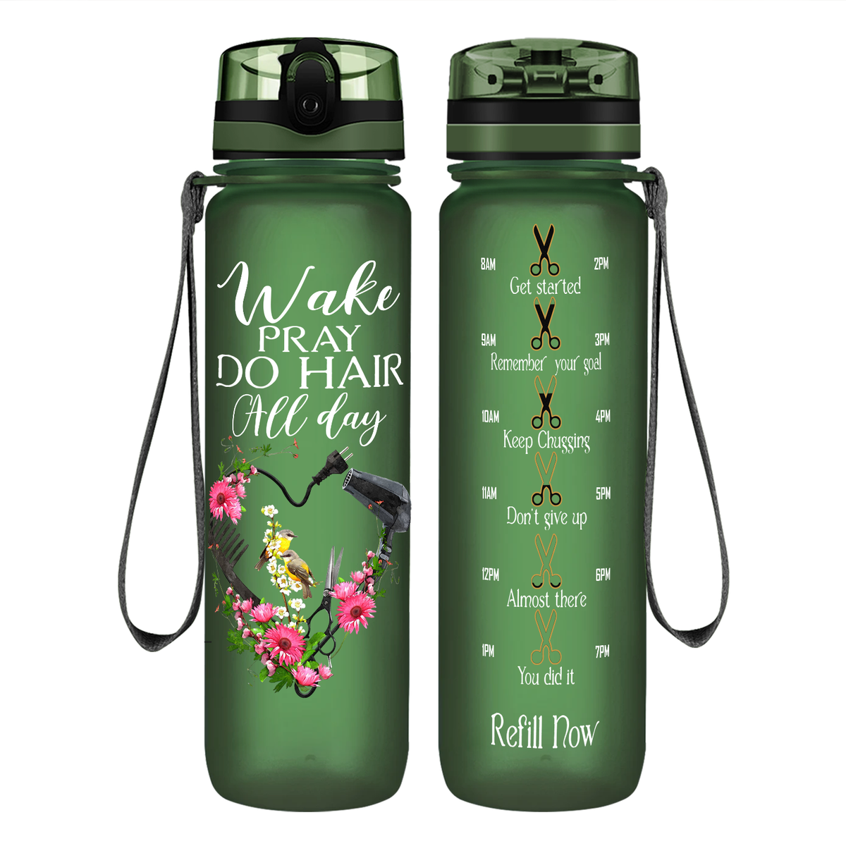 Wake Pray Do Hair All Day on 32 oz Motivational Tracking Water Bottle