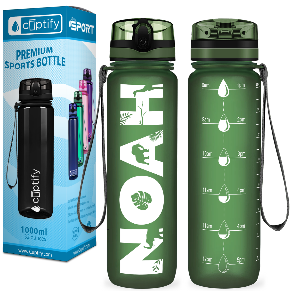 Kids Personalized on Army Green Frosted 32 oz Motivational Tracking Water Bottle