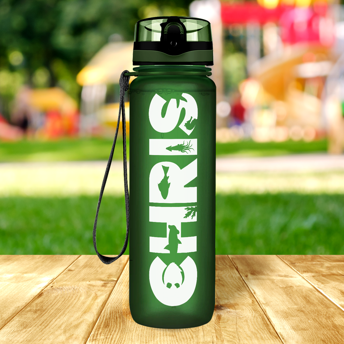 Kids Personalized on Army Green Frosted 32 oz Motivational Tracking Water Bottle