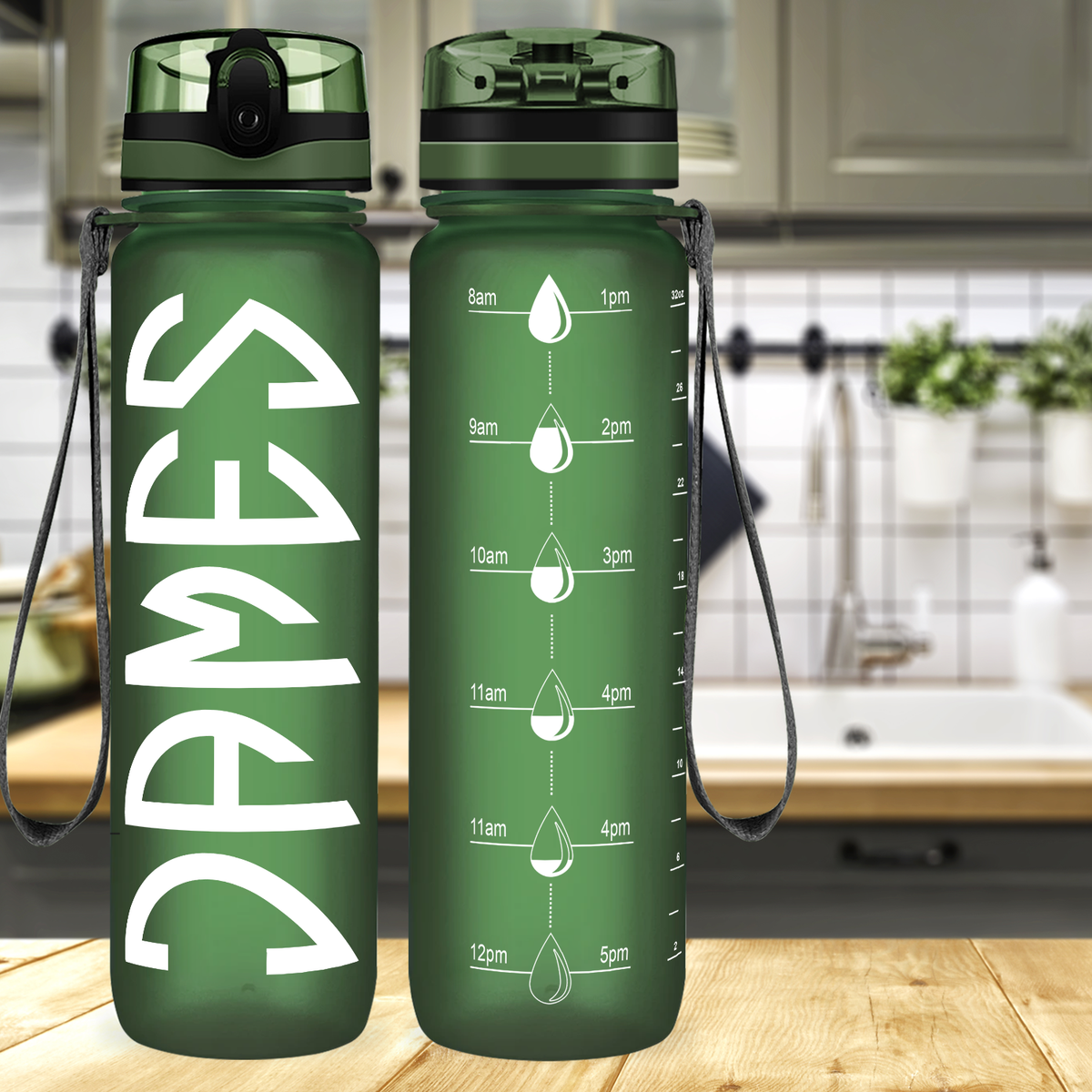 Kids Personalized on Army Green Frosted 32 oz Motivational Tracking Water Bottle