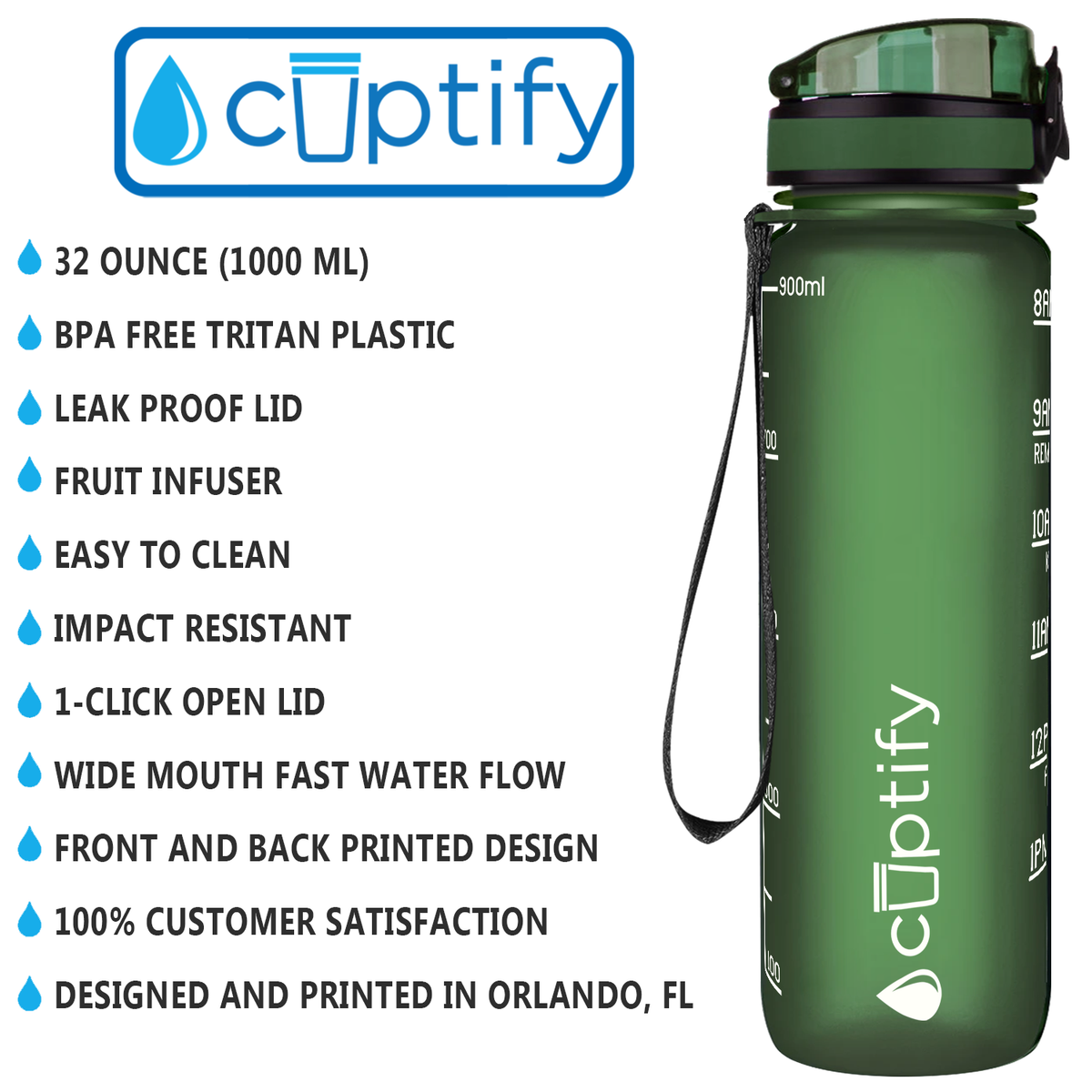 Cuptify Army Frosted 32 oz Motivational Water Bottle