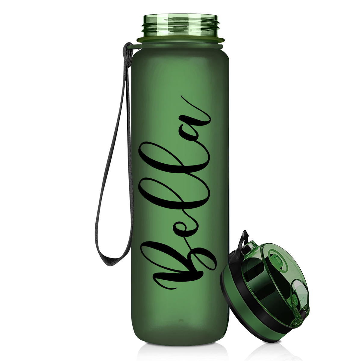 Army Green Frosted 32 oz Personalized Motivational Tracking Water Bottle