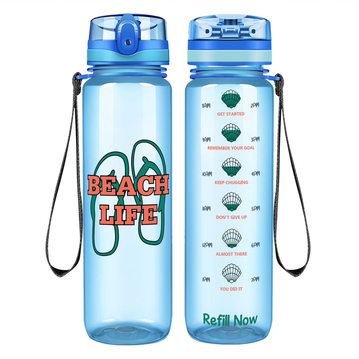 The Beach Life Sandals on 32 oz Motivational Tracking Water Bottle