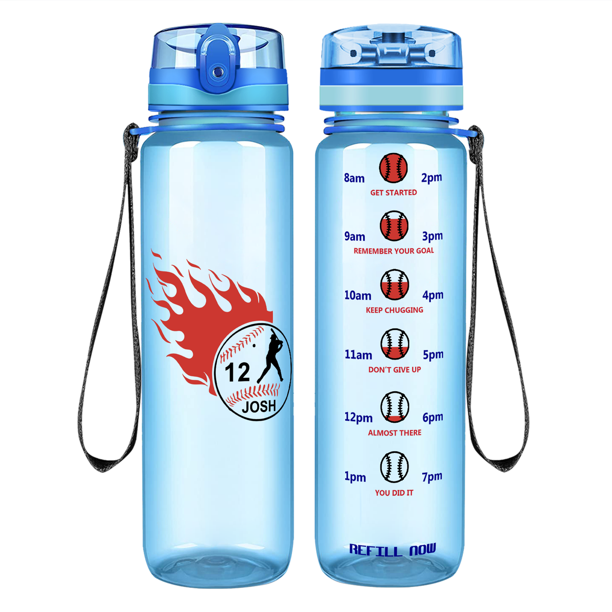 Personalized Baseball Name and Number on 32 oz Motivational Tracking Water Bottle