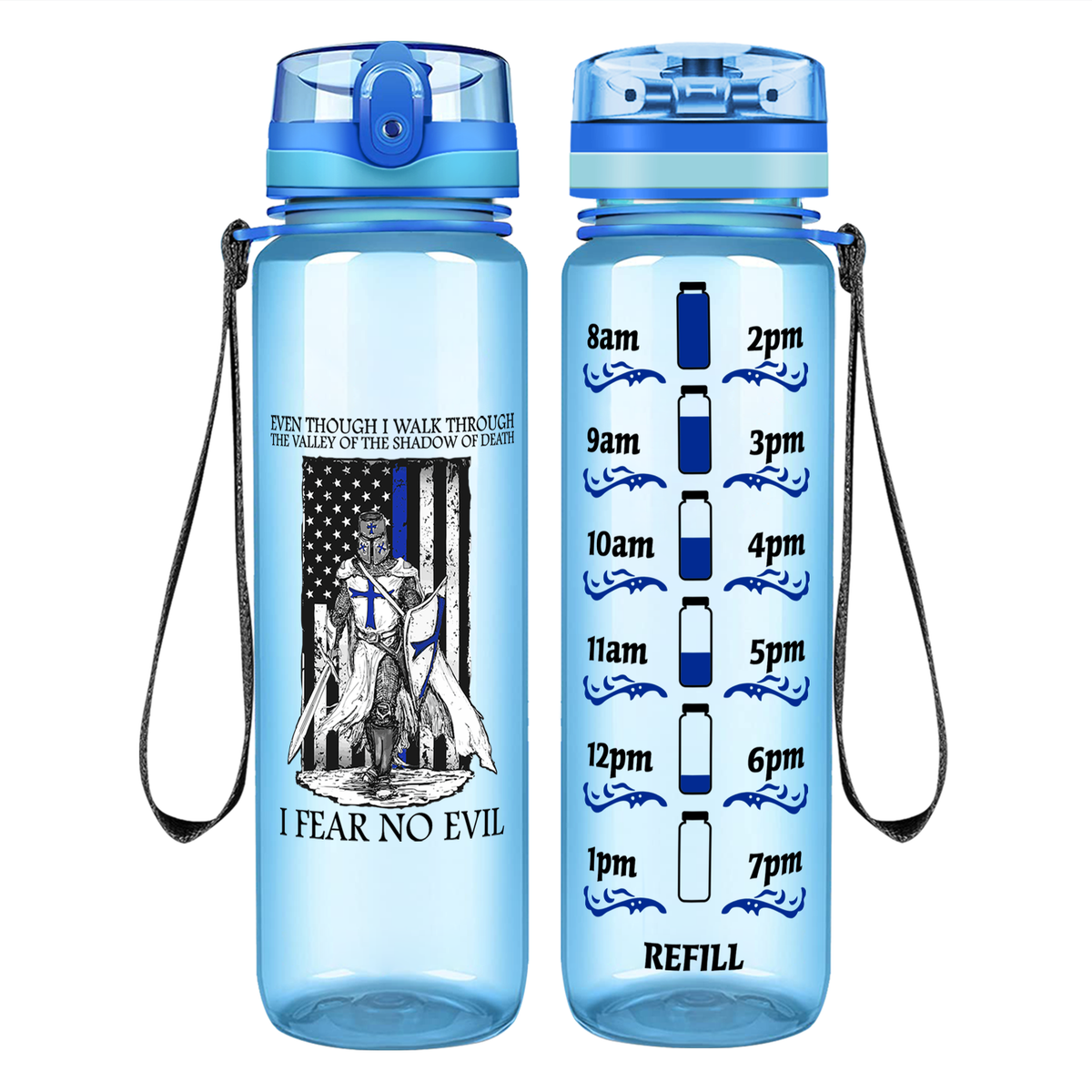 Thin Blue Line Police Knight on 32 oz Motivational Tracking Water Bottle