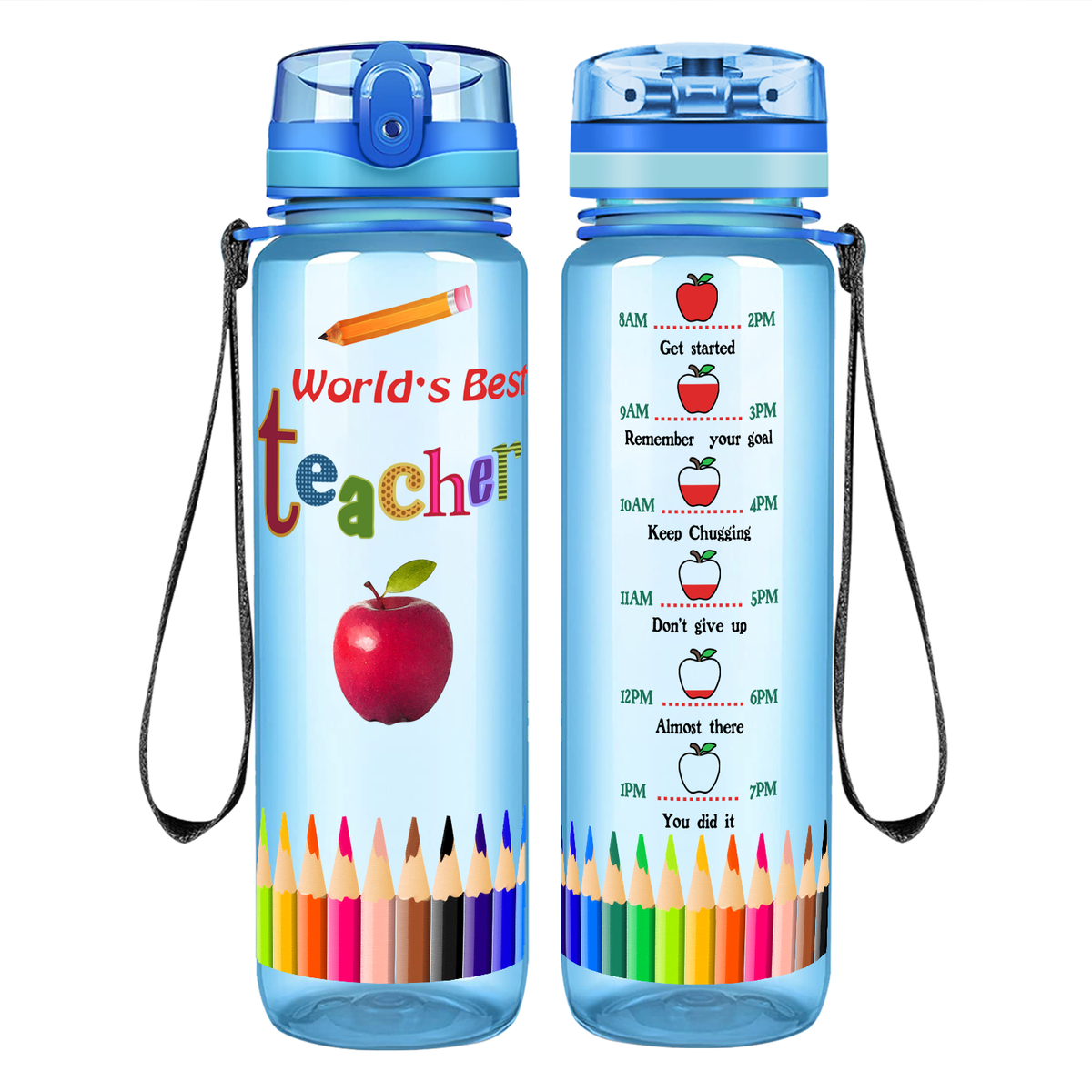 World's Best Teacher on 32 oz Motivational Tracking Water Bottle