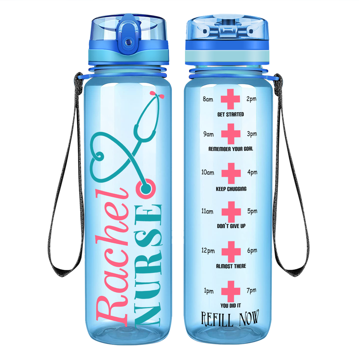 Personalized Stethoscope Nurse on 32oz Motivational Tracking Water Bottle