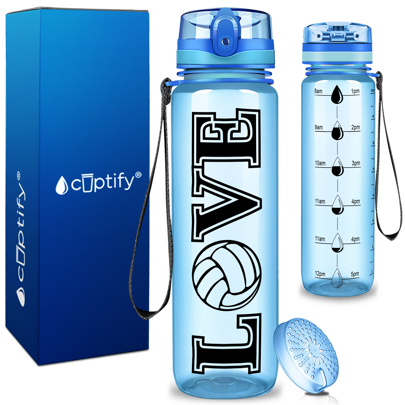 Volleyball Love on 32 oz Motivational Tracking Water Bottle