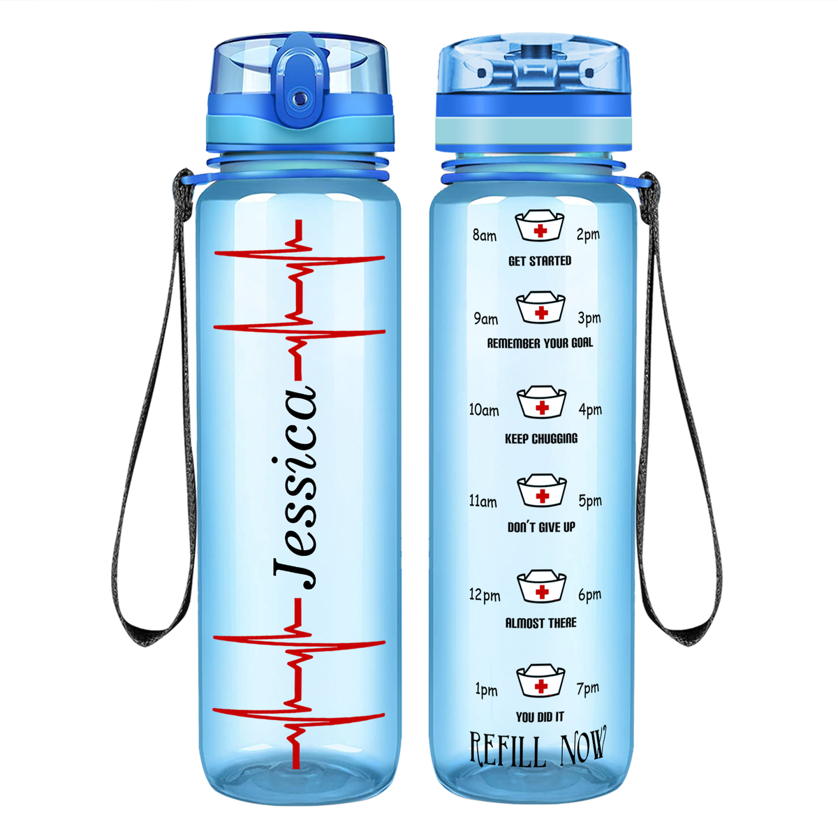 Personalized Nurse Water Bottle Heart Beat Pulse on 32oz Motivational Tracking Water Bottle