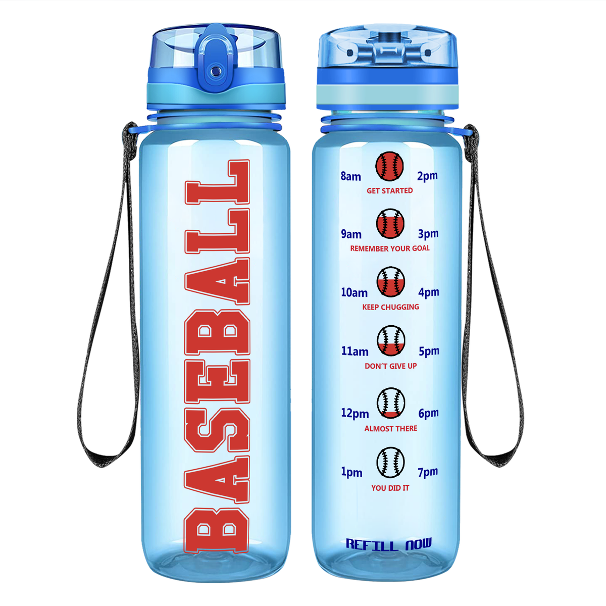 Baseball on 32 oz Motivational Tracking Water Bottle