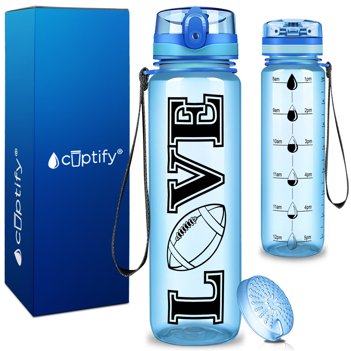 Football Love on 32 oz Motivational Tracking Water Bottle