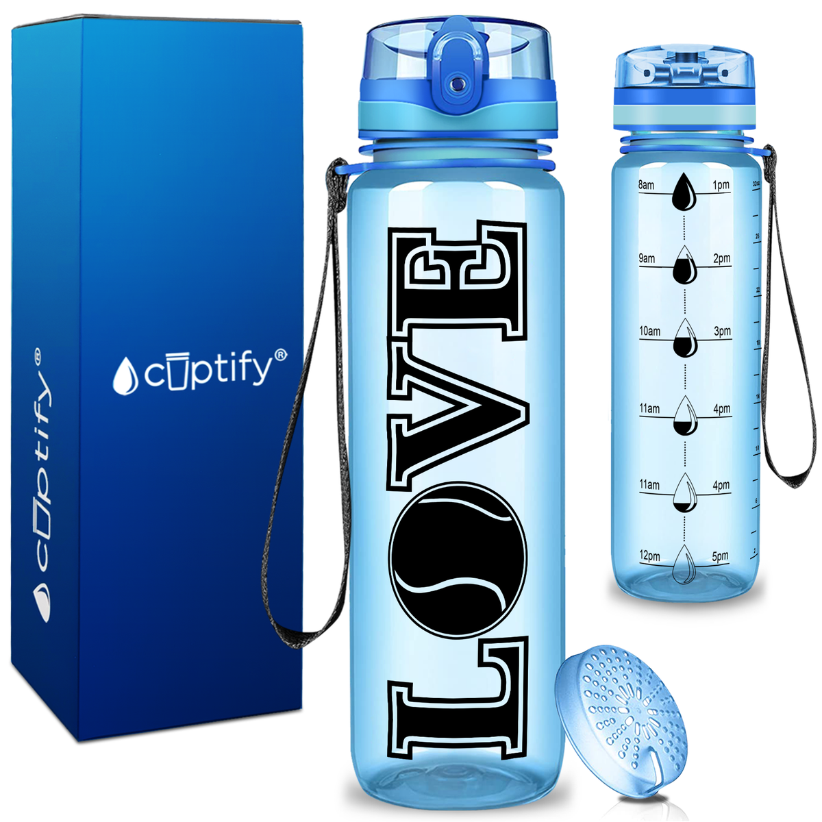 Tennis Love on 32 oz Motivational Tracking Water Bottle