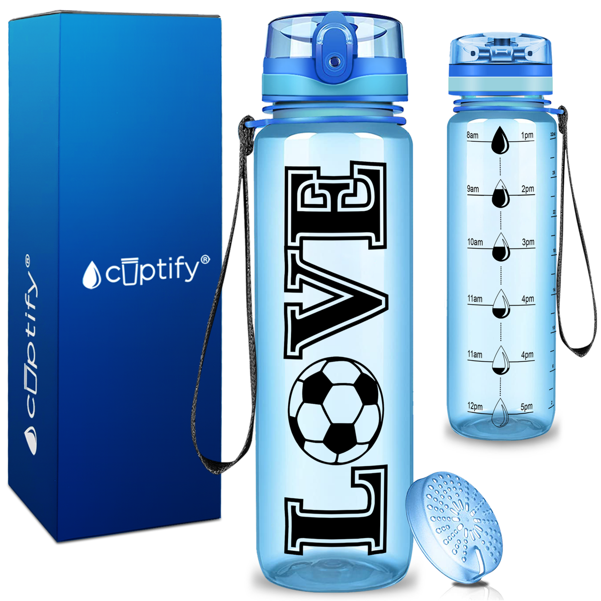 Soccer Love on 32 oz Motivational Tracking Water Bottle