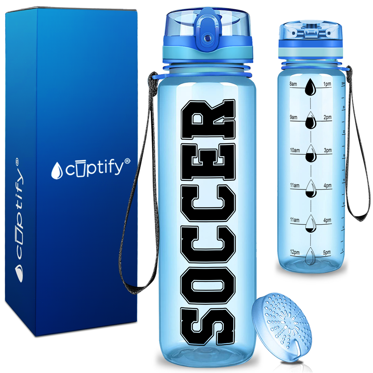 Soccer on 32 oz Motivational Tracking Water Bottle