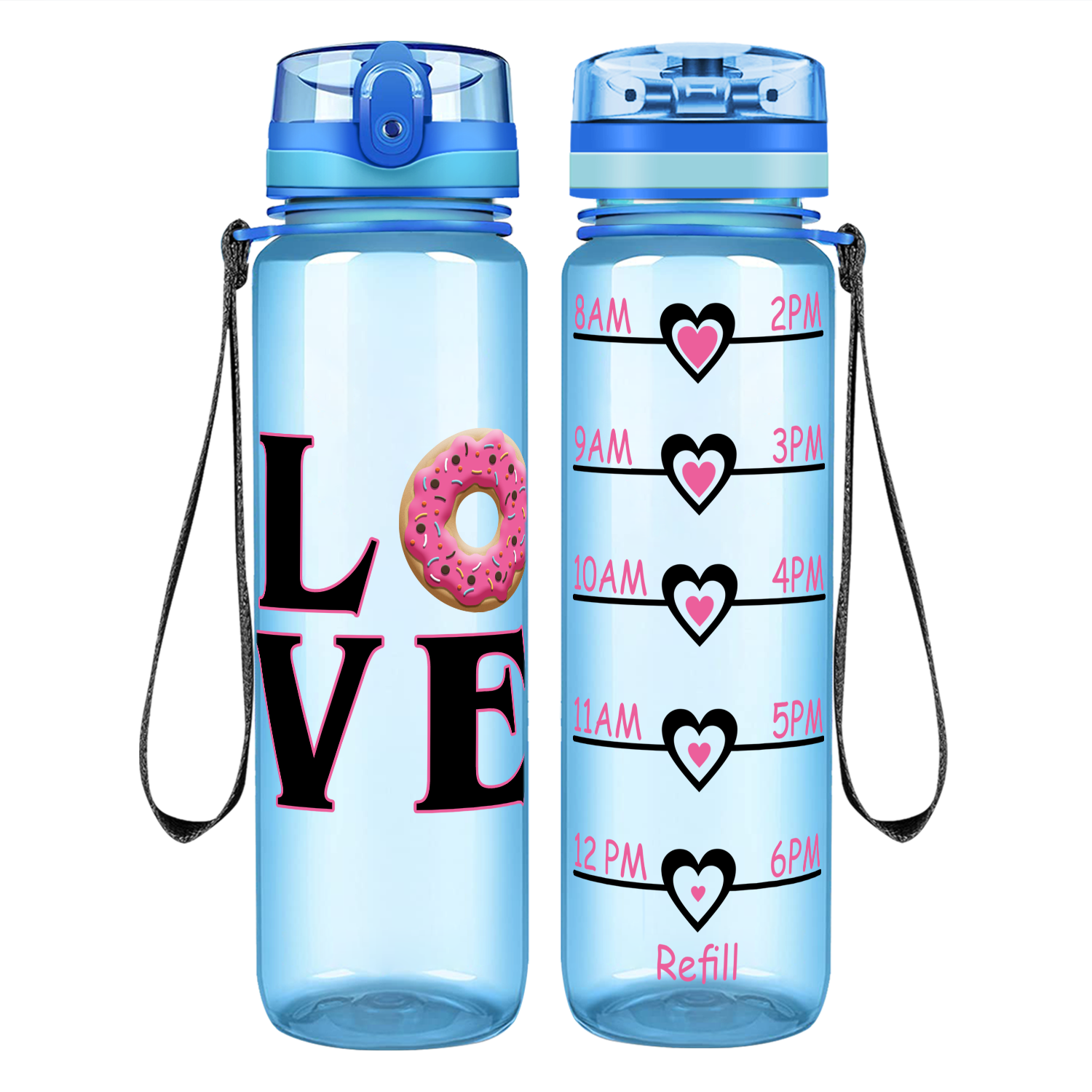 Donut Love on 32 oz Motivational Tracking Water Bottle