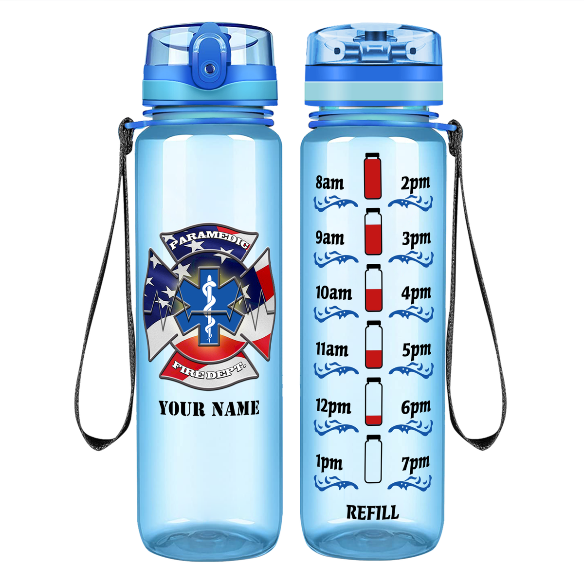 Personalized American Paramedic on 32 oz Motivational Tracking Water Bottle