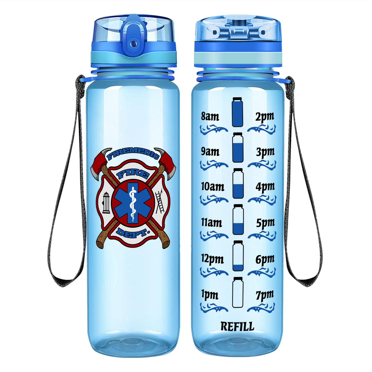 Firemedic Fire Department Badge on 32 oz Motivational Tracking Water Bottle