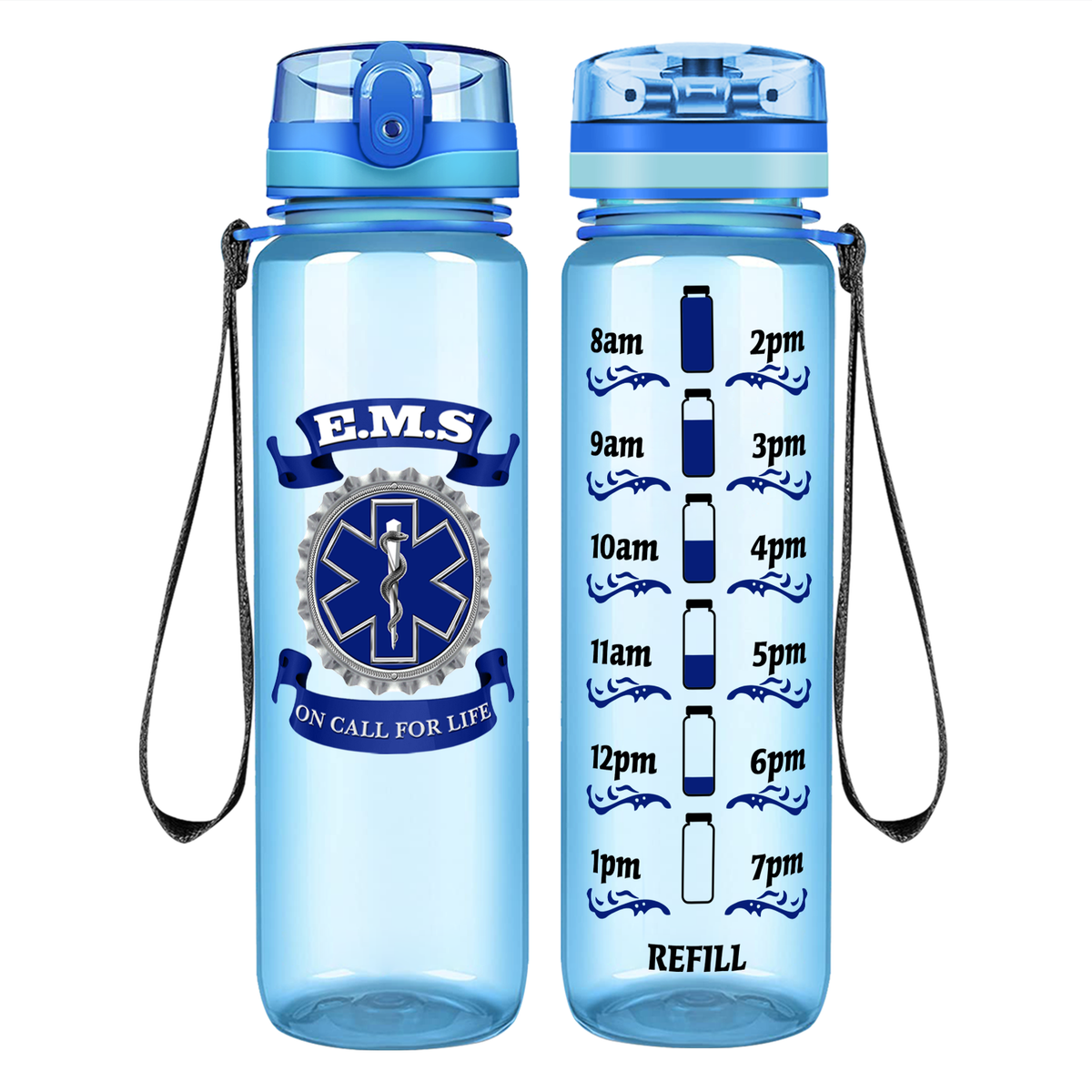 EMS Blue on Call for LIFE on 32 oz Motivational Tracking Water Bottle