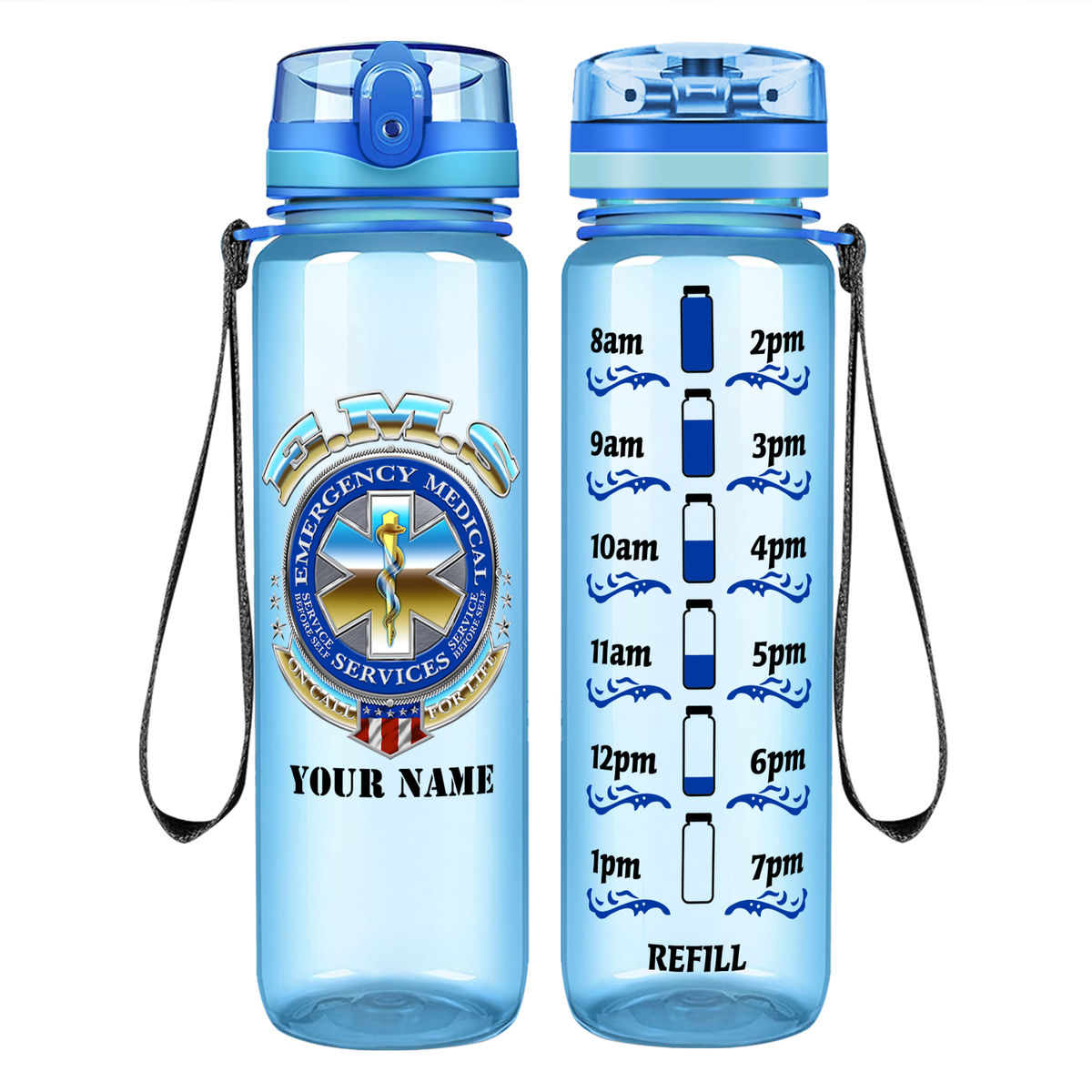 Personalized Emergency Medical Services on 32 oz Motivational Tracking Water Bottle