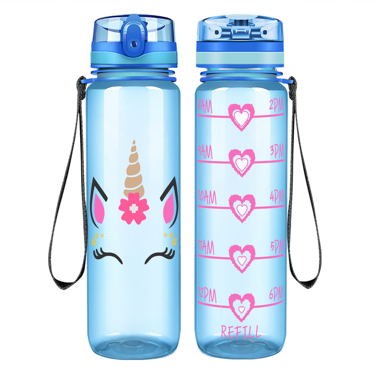 Unicorn Pink Face on 32 oz Motivational Tracking Water Bottle