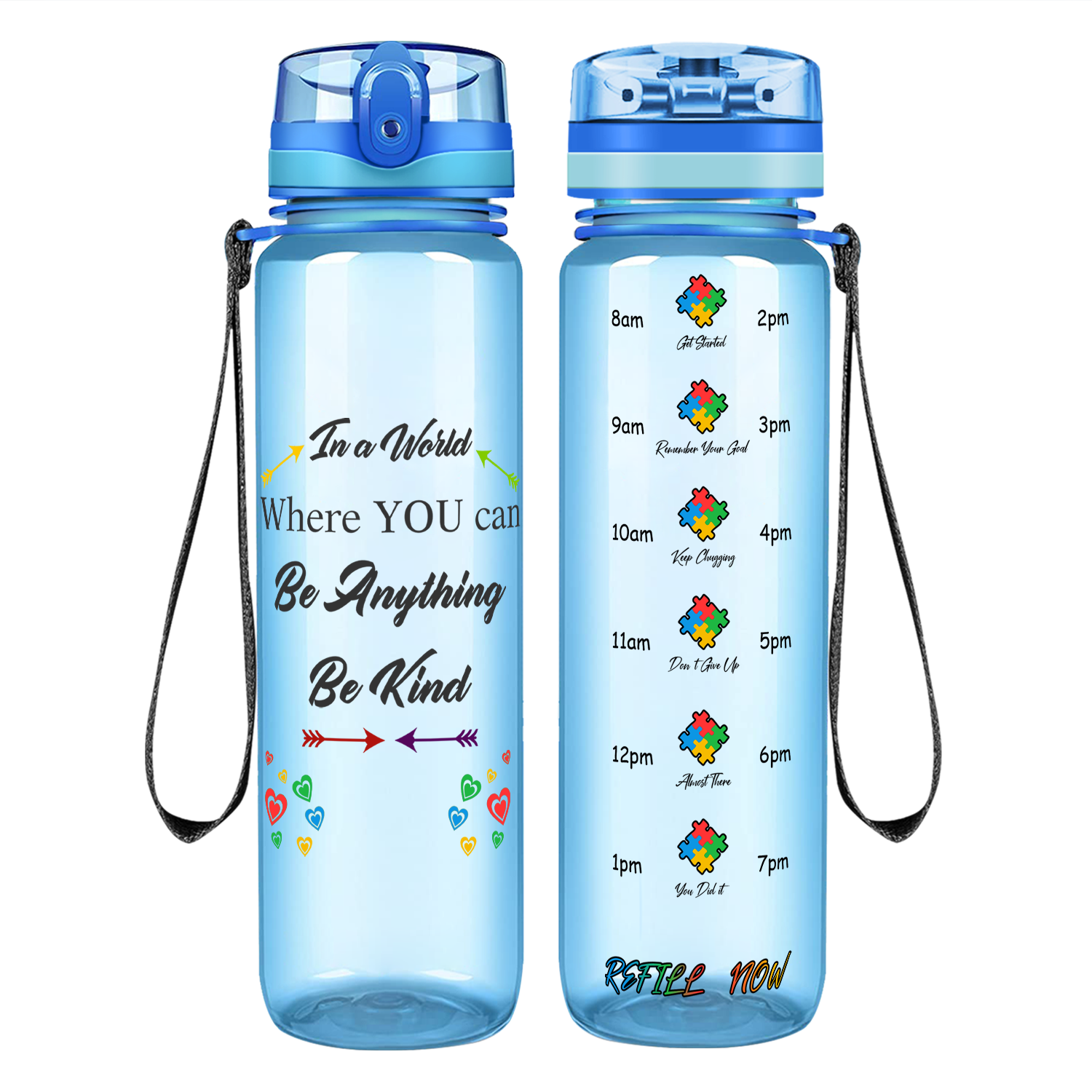 In a World Where You Can Be Anything Be Kind Motivational Tracking Water Bottle