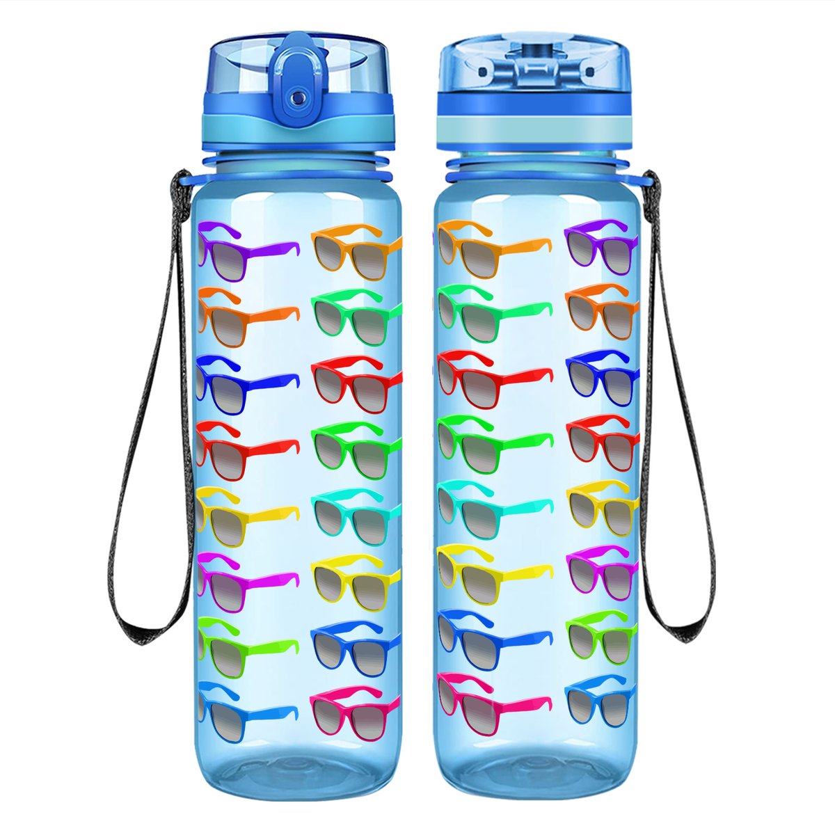 Rainbow Sunglasses Pattern on 32 oz Motivational Tracking Water Bottle