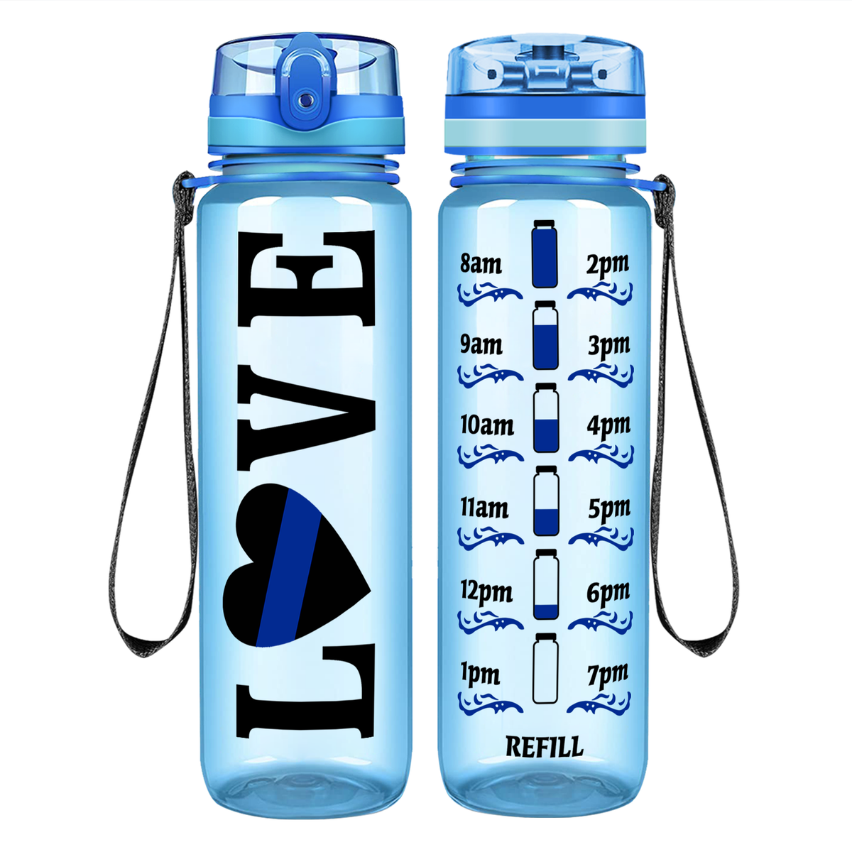 Love Police on 32 oz Motivational Tracking Water Bottle