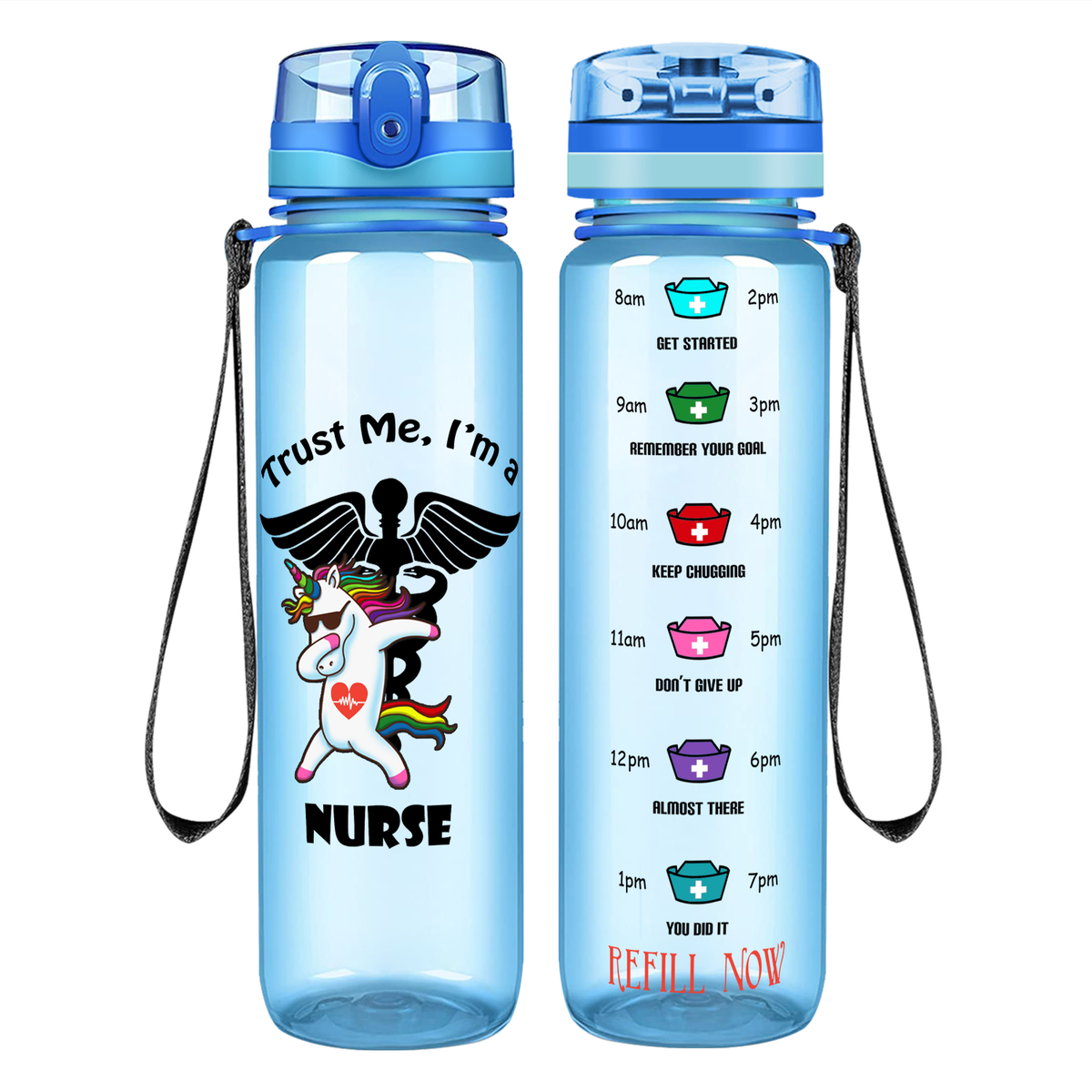 Trust Me I'm A Nurse Awesome Unicorn on 32oz Motivational Tracking Water Bottle