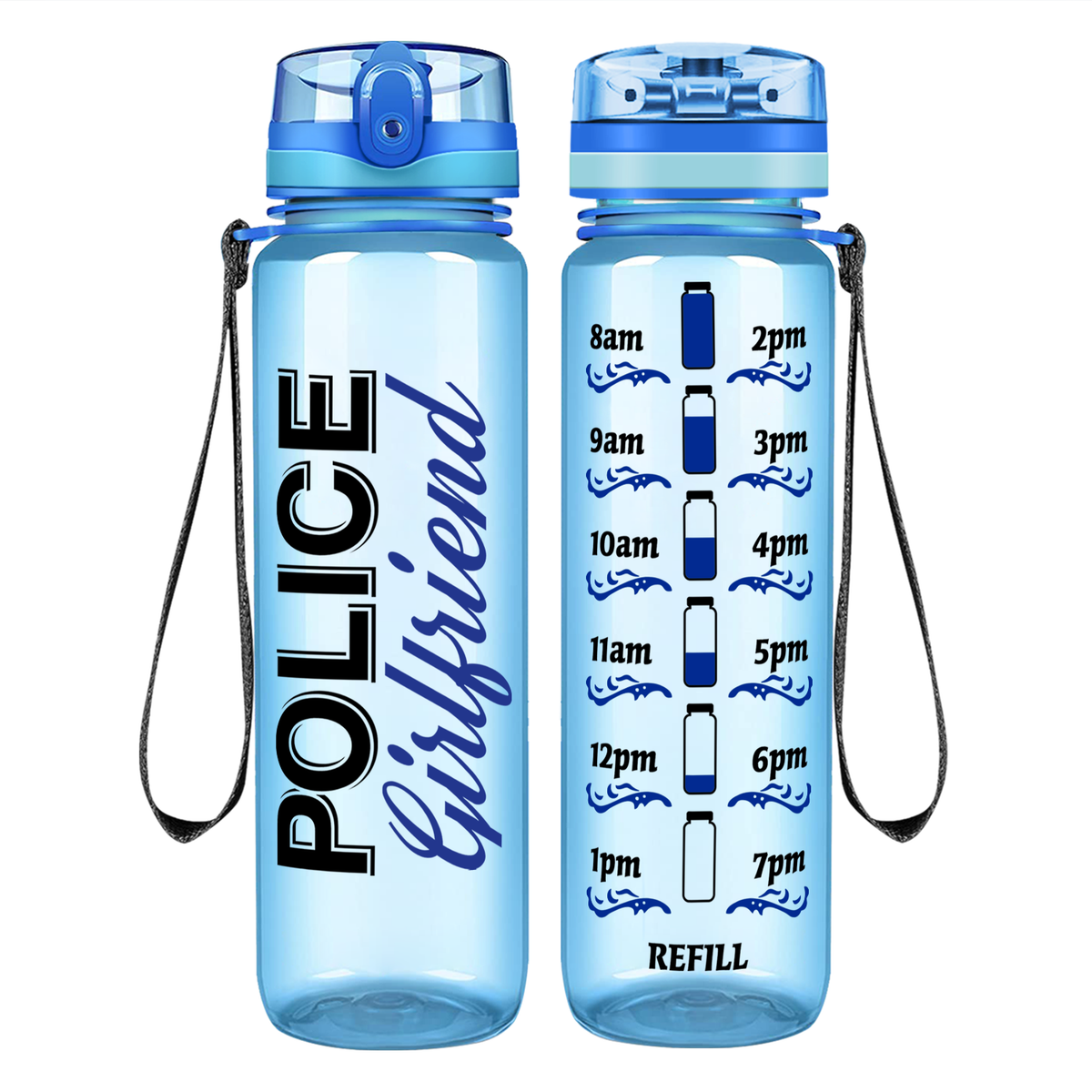 Police Girlfriend Blue on 32 oz Motivational Tracking Water Bottle