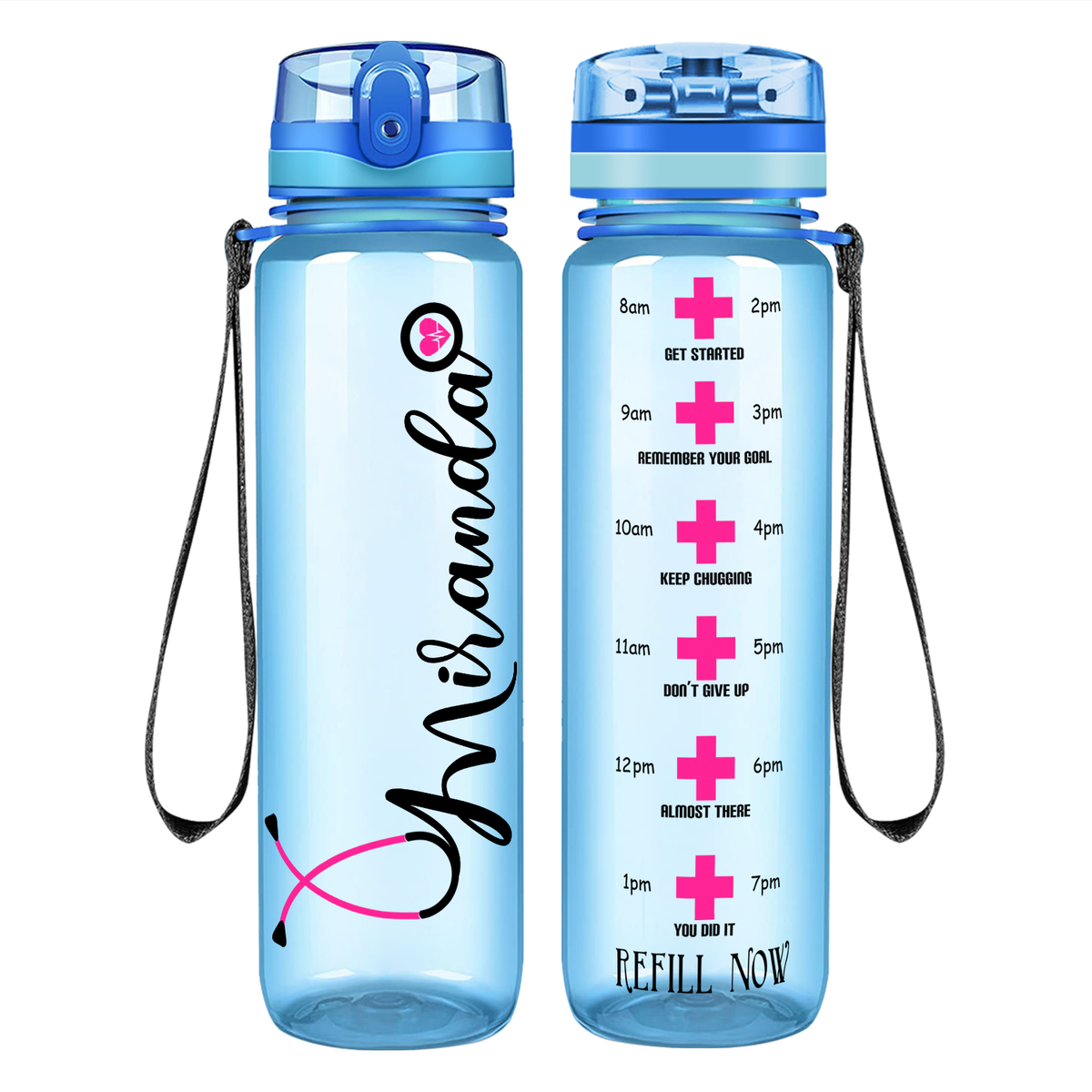 Personalized Nurse Water Bottle on 32oz Motivational Tracking Water Bottle