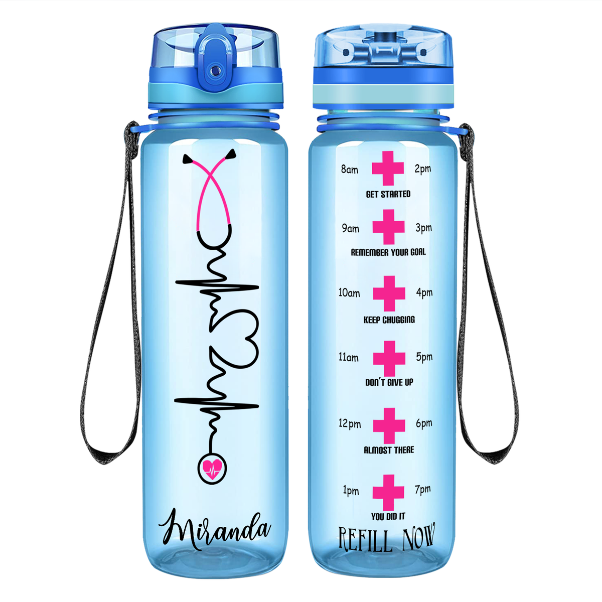 Personalized Nurse Heart Beat Stethoscope on 32oz Motivational Nurse Water Bottle