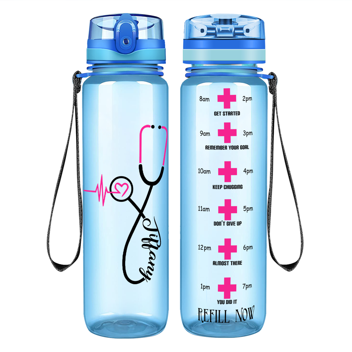 Personalized Nurse Pink Heart Stethoscope on 32oz Tracking Water Bottle