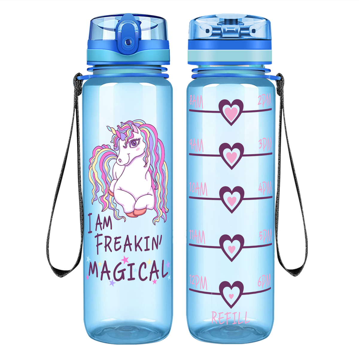 Freakin' Magical 32 oz Motivational Tracking Unicorn Water Bottle